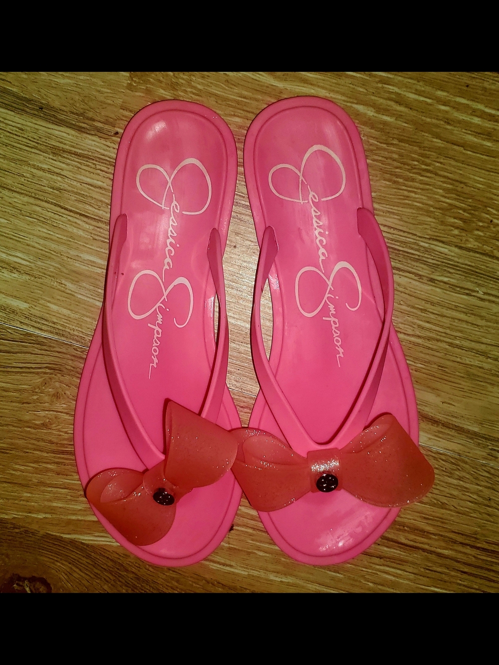 Girls Jessica Simpson Pink Glam Bow Jelly Flip Flops